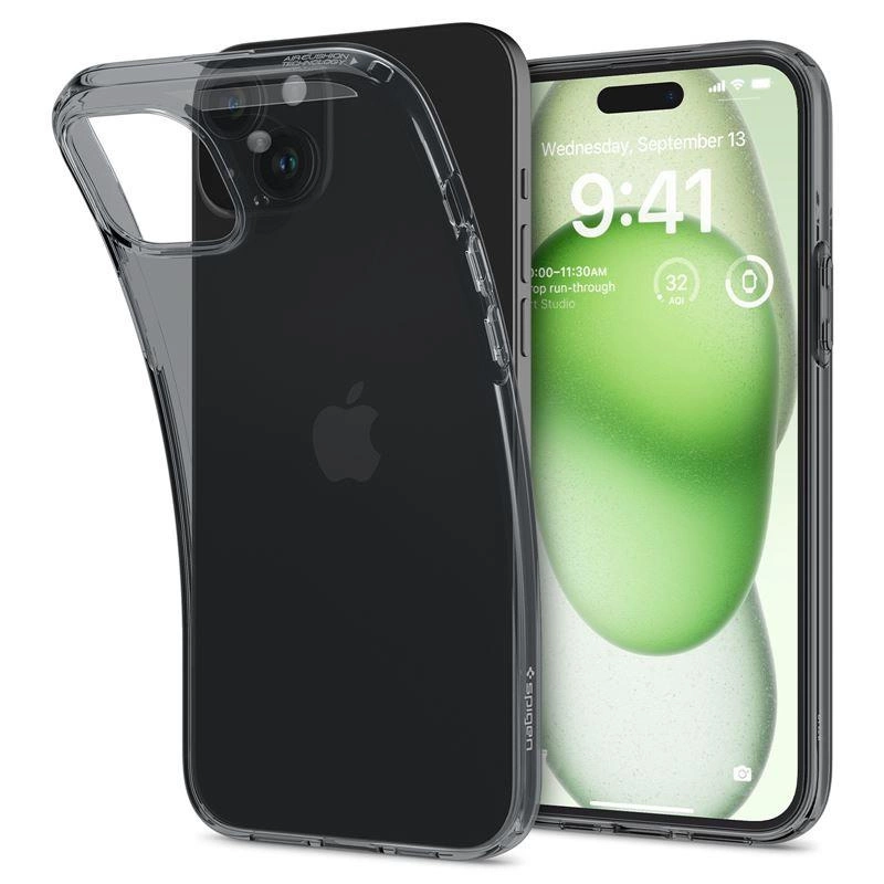 Spigen Crystal Flex iPhone 15 Plus Case - Gray-Transparenteng