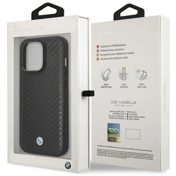 BMW Leather Diamond Pattern case for iPhone 14 Pro - blackeng