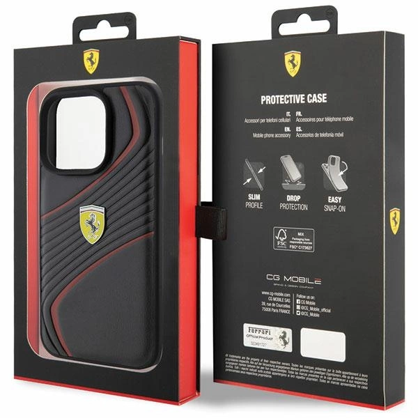 Ferrari Twist Metal Logo case for iPhone 15 Pro - blackeng
