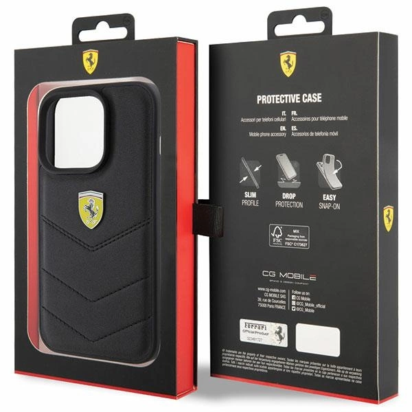 Ferrari Quilted Metal Logo case for iPhone 15 Pro - blackeng