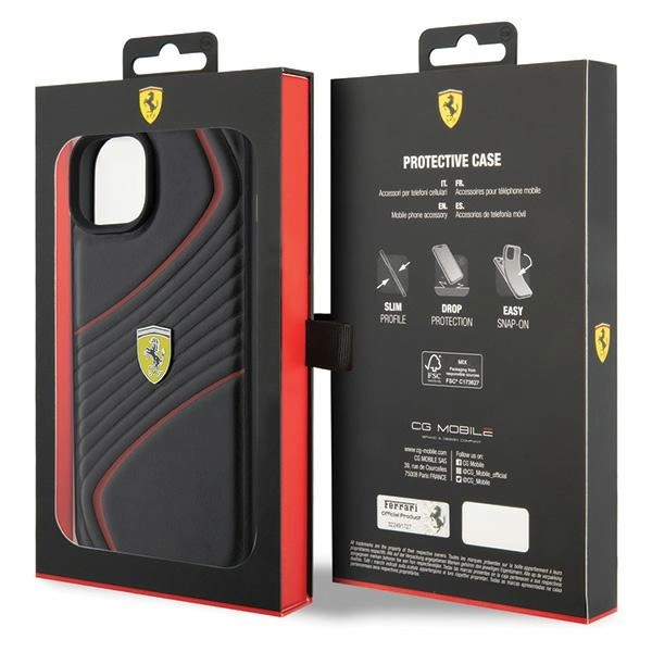Ferrari Twist Metal Logo case for iPhone 15 Plus - blackeng