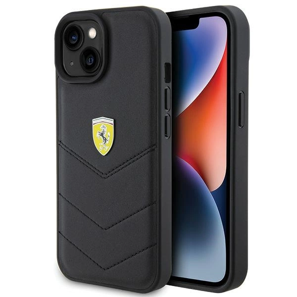 Ferrari Quilted Metal Logo case for iPhone 15 - blackeng