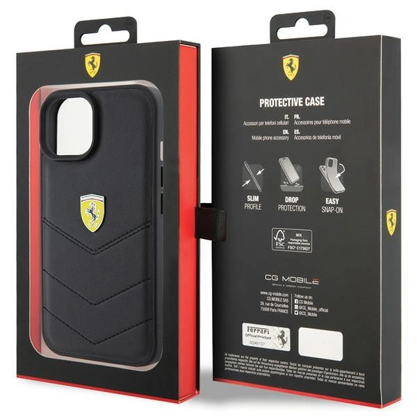 Ferrari Quilted Metal Logo case for iPhone 15 - blackeng