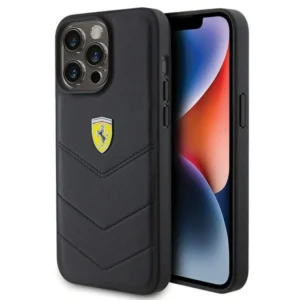 Ferrari Quilted Metal Logo case for iPhone 15 Pro Max - blackeng