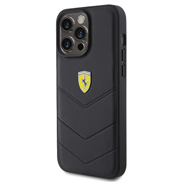 Ferrari Quilted Metal Logo case for iPhone 15 Pro Max - blackeng
