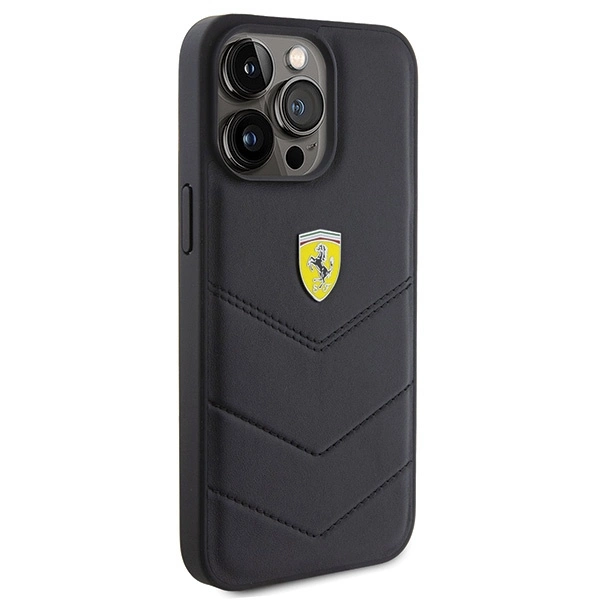 Ferrari Quilted Metal Logo case for iPhone 15 Pro Max - blackeng