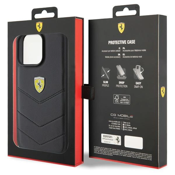Ferrari Quilted Metal Logo case for iPhone 15 Pro Max - blackeng