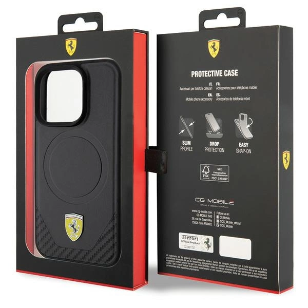 Ferrari Carbon Metal Logo MagSafe case for iPhone 15 Pro - blackeng