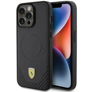 Ferrari Carbon Metal Logo MagSafe case for iPhone 15 Pro Max - blackeng