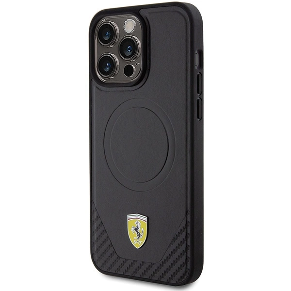 Ferrari Carbon Metal Logo MagSafe case for iPhone 15 Pro Max - blackeng