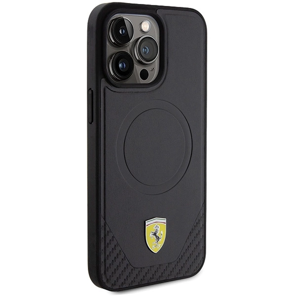 Ferrari Carbon Metal Logo MagSafe case for iPhone 15 Pro Max - blackeng
