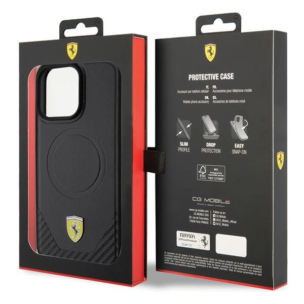 Ferrari Carbon Metal Logo MagSafe case for iPhone 15 Pro Max - blackeng