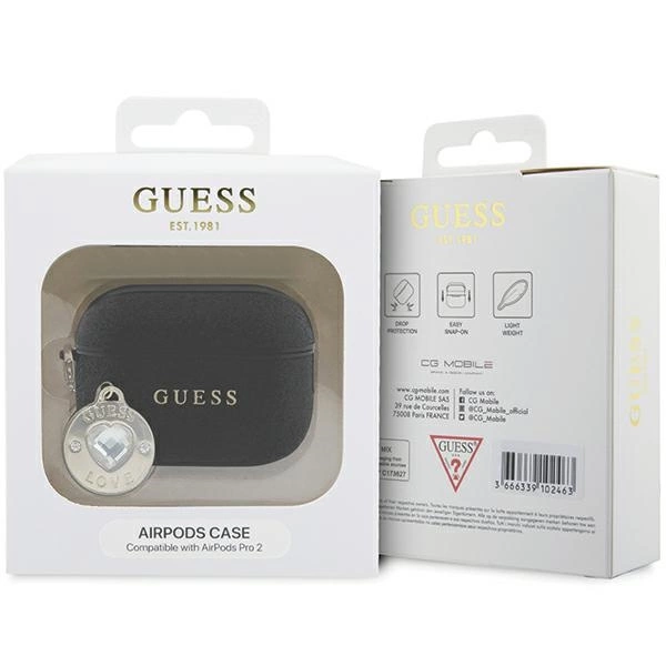 Guess GUAP2PGEHCDK case for AirPods Pro 2 cover - black Fixed Glitter Heart Diamond Charmeng