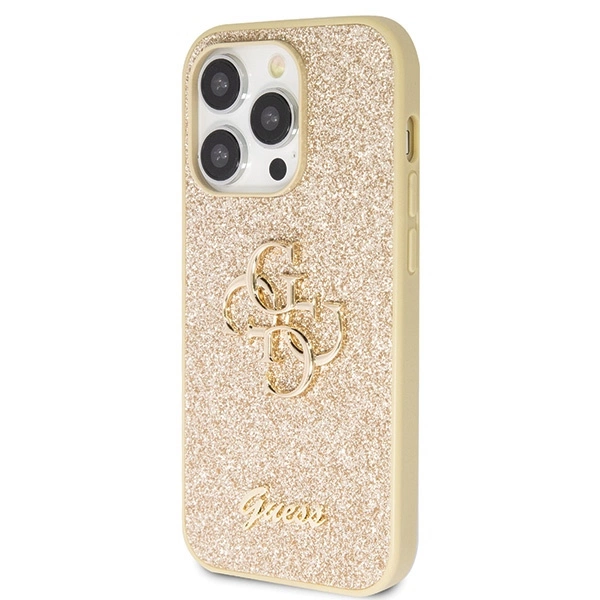 Guess GUHCP14LHG4SGD case for iPhone 14 Pro - gold Glitter Script Big 4Geng