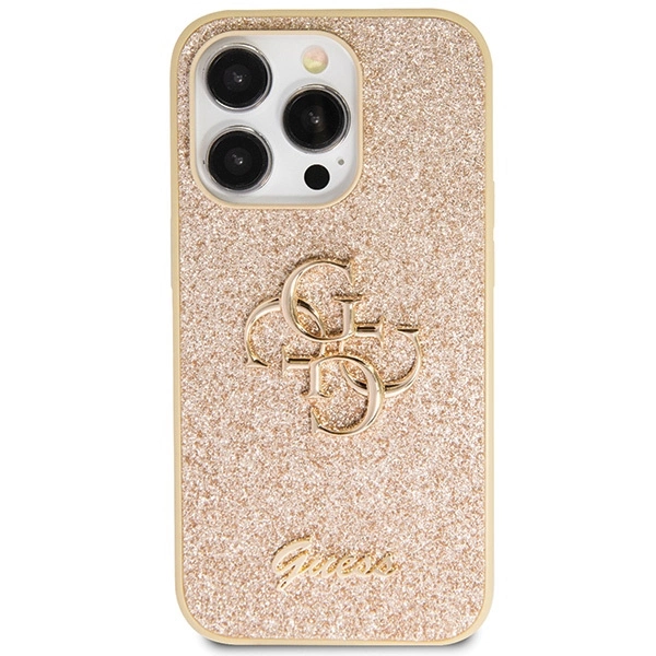 Guess GUHCP14LHG4SGD case for iPhone 14 Pro - gold Glitter Script Big 4Geng