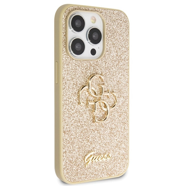 Guess GUHCP14LHG4SGD case for iPhone 14 Pro - gold Glitter Script Big 4Geng