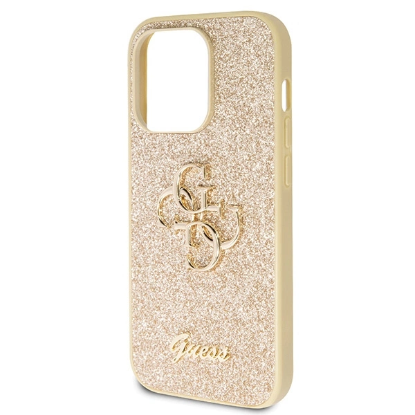 Guess GUHCP14LHG4SGD case for iPhone 14 Pro - gold Glitter Script Big 4Geng