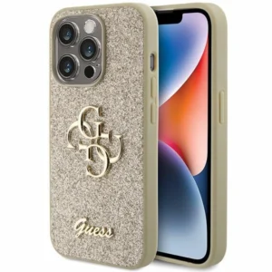 Guess Glitter Script Big 4G iPhone 15 Pro Case - Goldeng