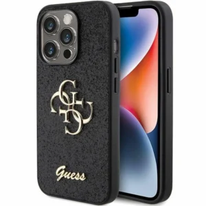 Guess Glitter Script Big 4G case for iPhone 15 Pro - blackeng