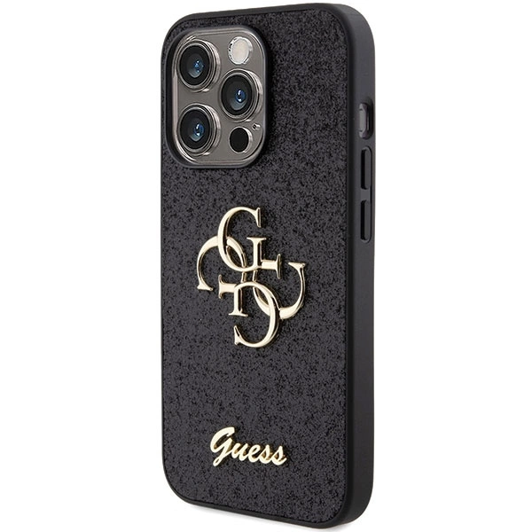 Guess Glitter Script Big 4G case for iPhone 15 Pro - blackeng
