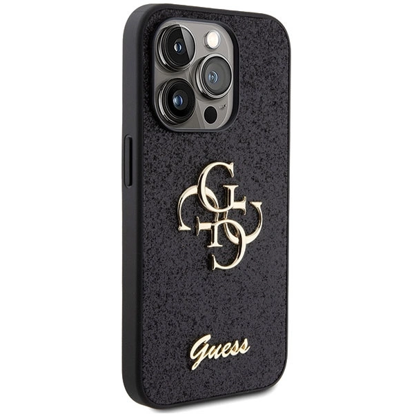 Guess Glitter Script Big 4G case for iPhone 15 Pro - blackeng