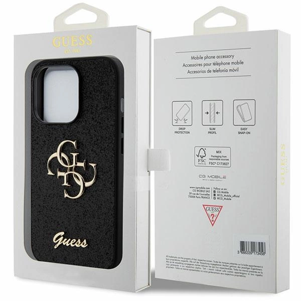 Guess Glitter Script Big 4G case for iPhone 15 Pro - blackeng