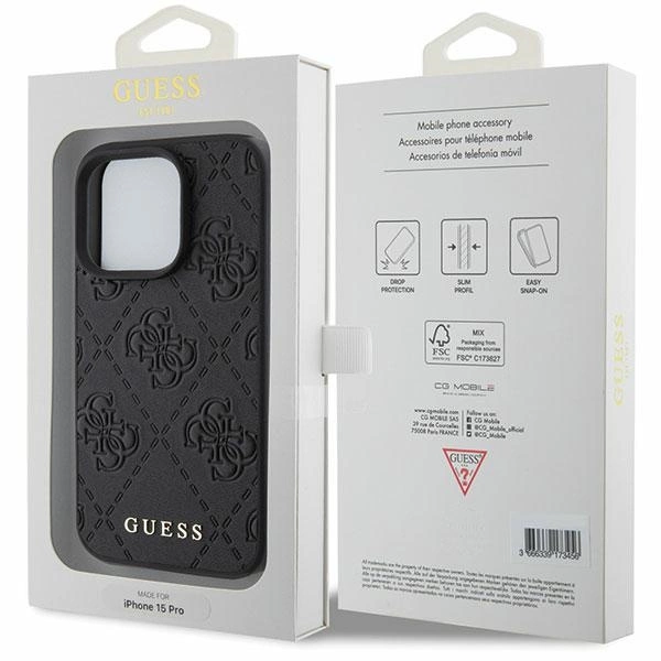 Guess Leather 4G Stamped case for iPhone 15 Pro - blackeng