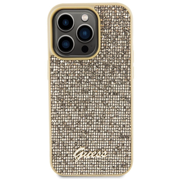 Guess Disco Metal Script case for iPhone 15 Pro - goldeng