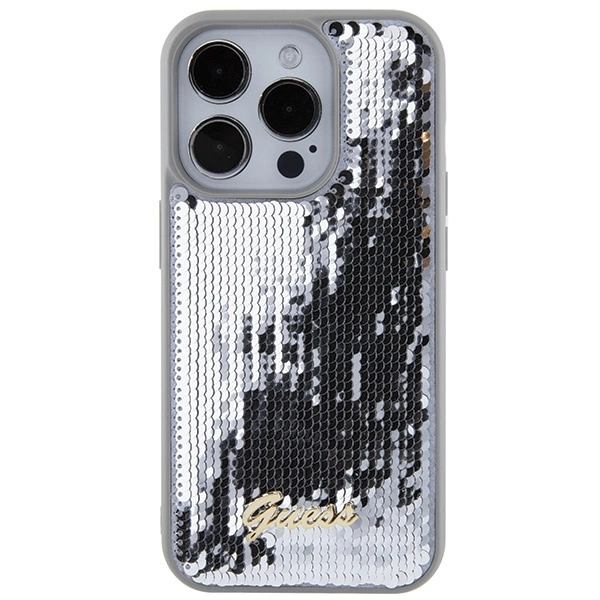 Guess Sequin Script Metal case for iPhone 15 Pro - silvereng