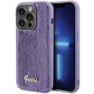 Guess Sequin Script Metal case for iPhone 15 Pro - purpleeng