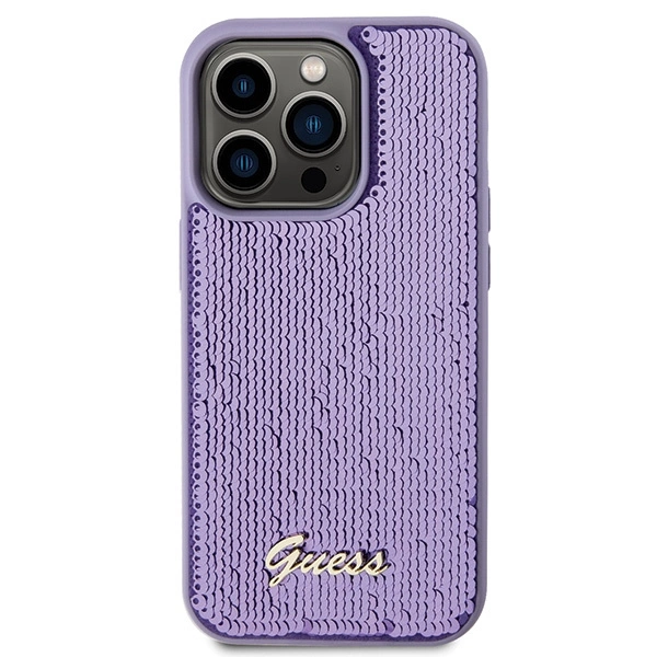 Guess Sequin Script Metal case for iPhone 15 Pro - purpleeng