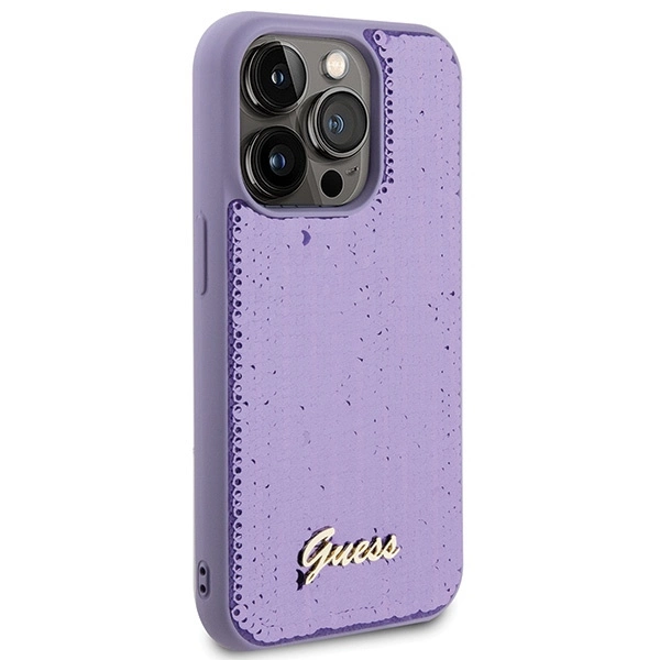 Guess Sequin Script Metal case for iPhone 15 Pro - purpleeng