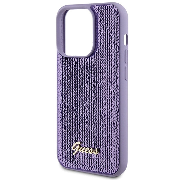 Guess Sequin Script Metal case for iPhone 15 Pro - purpleeng