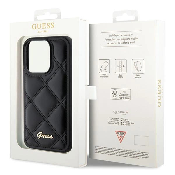 Guess Quilted Metal Logo case for iPhone 15 Pro - blackeng