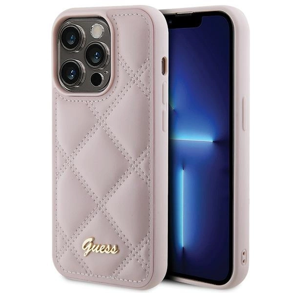 Guess Quilted Metal Logo case for iPhone 15 Pro - pinkeng