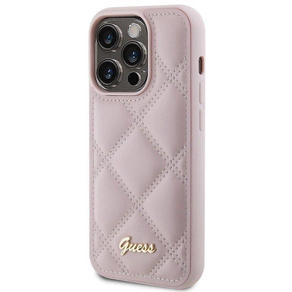 Guess Quilted Metal Logo case for iPhone 15 Pro - pinkeng