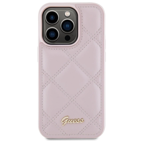 Guess Quilted Metal Logo case for iPhone 15 Pro - pinkeng