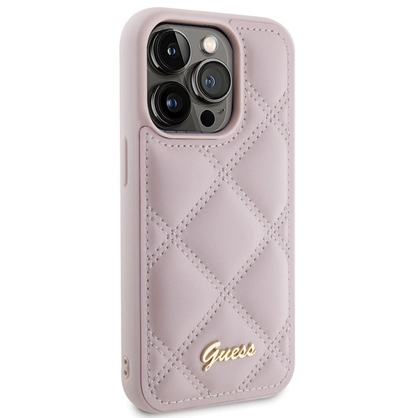 Guess Quilted Metal Logo case for iPhone 15 Pro - pinkeng