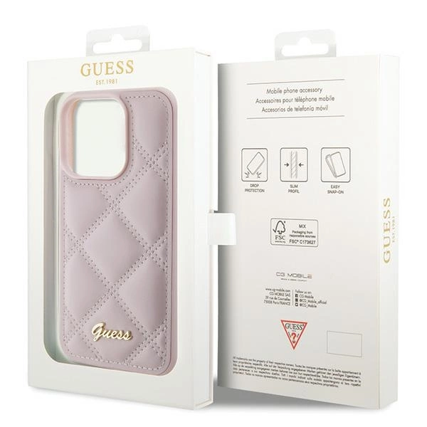 Guess Quilted Metal Logo case for iPhone 15 Pro - pinkeng