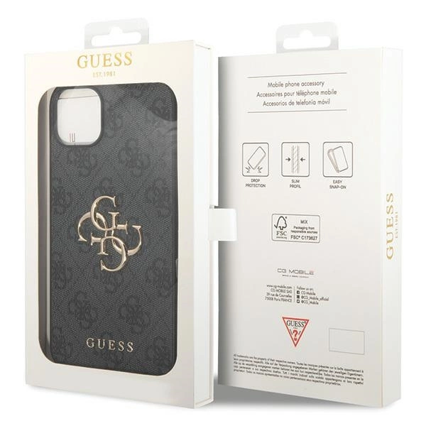 Guess 4G Big Metal Logo iPhone 15 Case - Grayeng