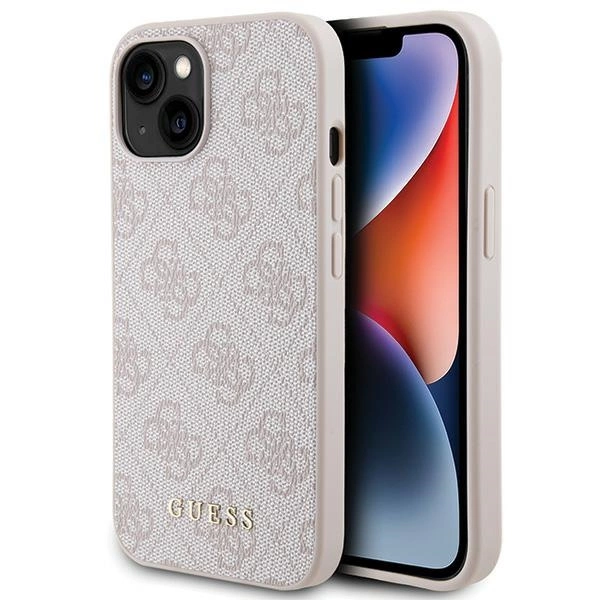 Guess 4G Metal Gold Logo case for iPhone 15 - pinkeng