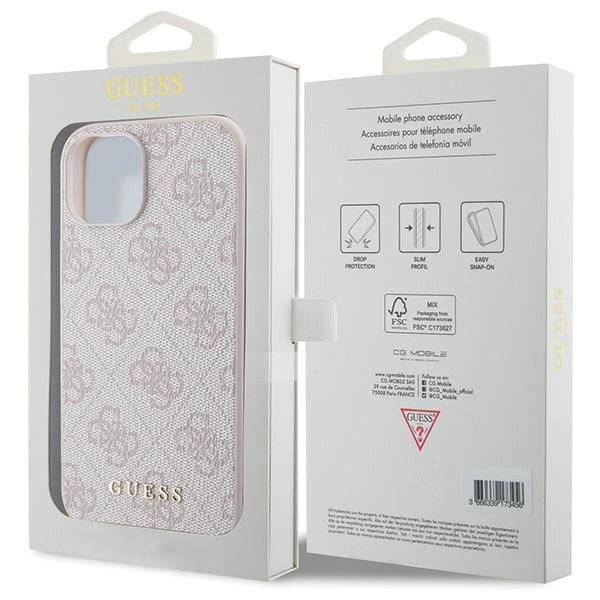 Guess 4G Metal Gold Logo case for iPhone 15 - pinkeng