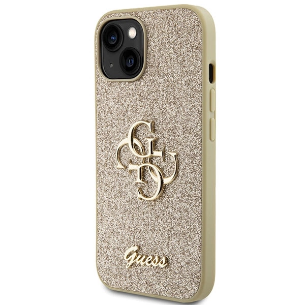 Guess Glitter Script Big 4G iPhone 15 Case - Goldeng