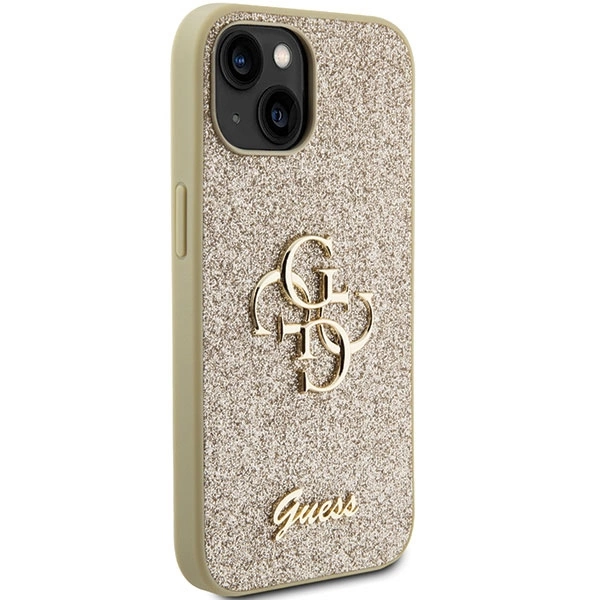 Guess Glitter Script Big 4G iPhone 15 Case - Goldeng