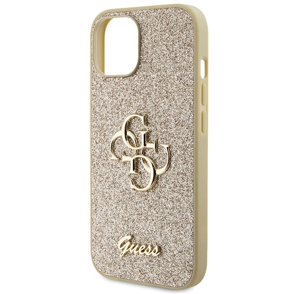Guess Glitter Script Big 4G iPhone 15 Case - Goldeng