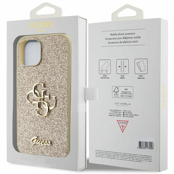 Guess Glitter Script Big 4G iPhone 15 Case - Goldeng