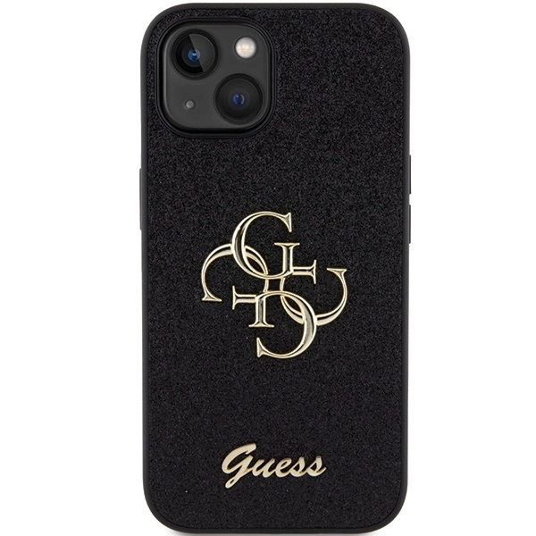 Guess Glitter Script Big 4G case for iPhone 15 - blackeng