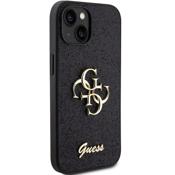 Guess Glitter Script Big 4G case for iPhone 15 - blackeng