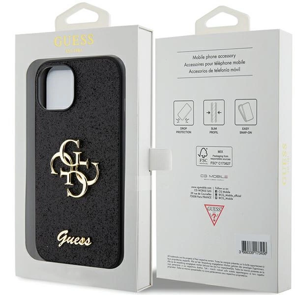 Guess Glitter Script Big 4G case for iPhone 15 - blackeng