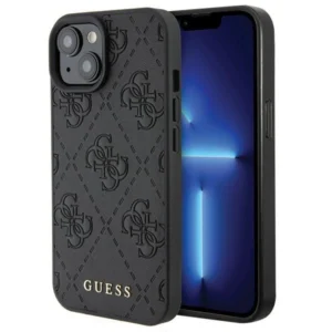 Guess Leather 4G Stamped case for iPhone 15 - blackeng